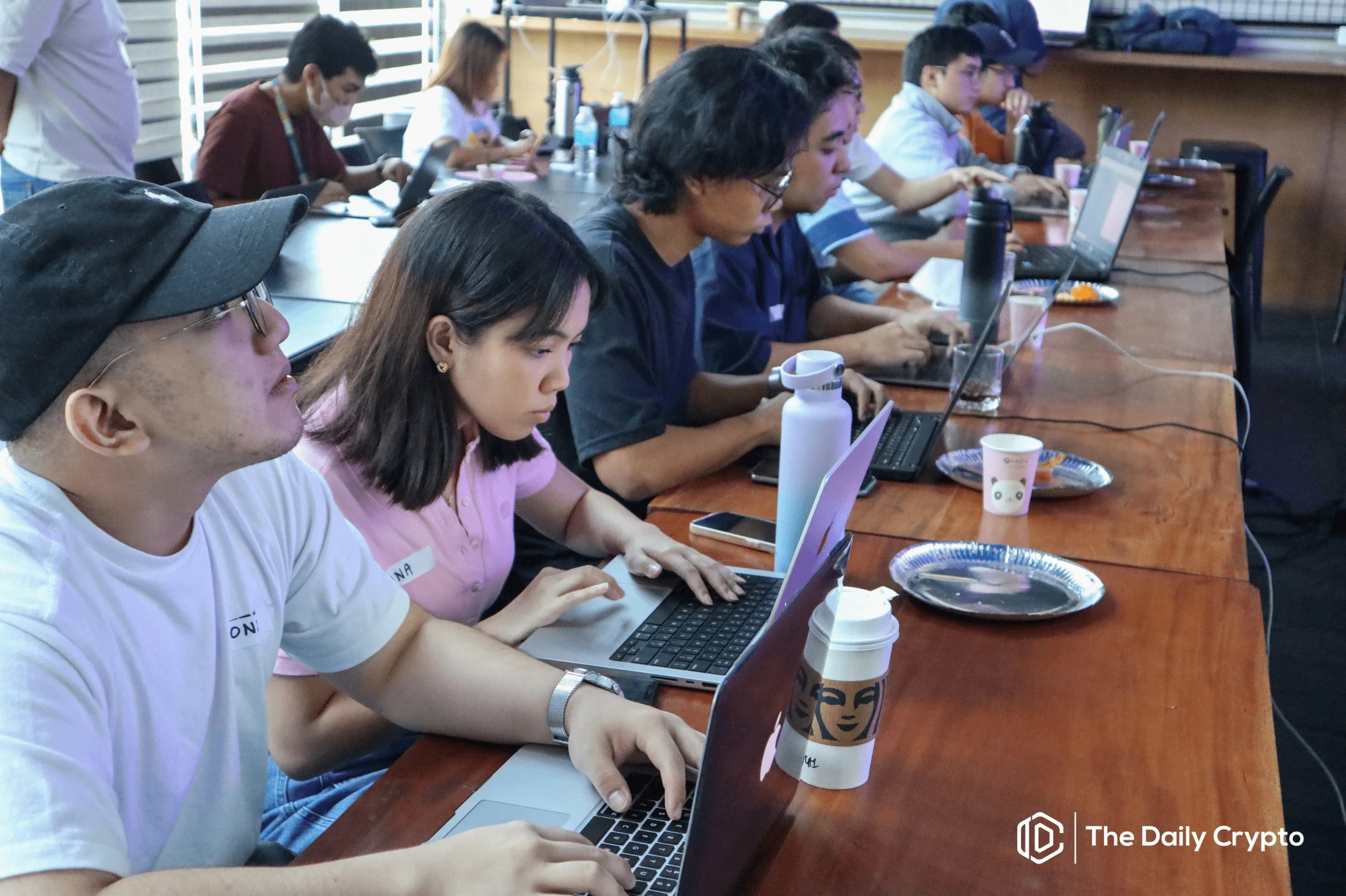 Technology community connecting at an event